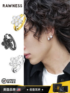 ต่างหูเพชรลายดอกไม้ RAWNESS สำหรับผู้หญิง ต่างหูแบบห่วงป้องกันการแพ้ เครื่องประดับแฟชั่น เครื่องประดับหูแบบเจาะ