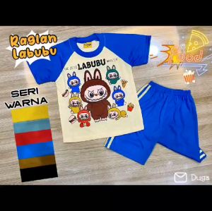 Baju Kaos Setelan Anak LABUBU 2-10 thn pakaian anak laki laki setelan pendek