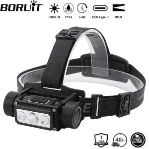 BORUiT B39 LED Headlamp 3000LM Super Bright Headlight TYPE-C Rechargeable 21700 Battery Head Torch Fishing Camping Lantern