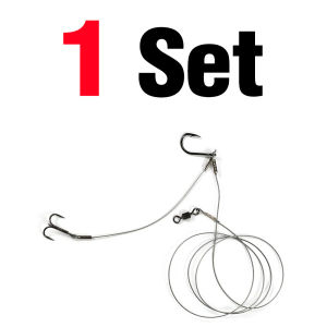 1Set Live Bait Rigs Stinger Rig with Circle Hook and Treble Hook High Strength Steel Wire Sea Fishing Bait Rigs Hooks