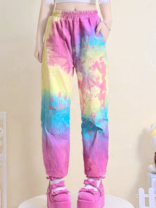 กางเกงยีนส์ขากว้างหลวมๆ สีสันสดใส ลายการ์ตูน ลายสก็อต ทรงหลวมๆ สีชมพู สำหรับผู้หญิง ฤดูร้อน 2024 กางเกงยีนส์ทรงหลวมๆ ทรงหลวมๆ