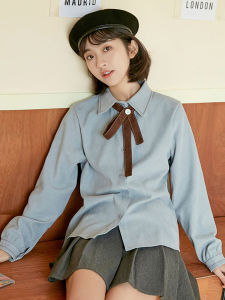 Preppy Style Brushed Thickened Shirt Womens Fall and Winter Stylish Niche Style Bottoming Shirt Small Bandage Dress Long Sleeves Tops