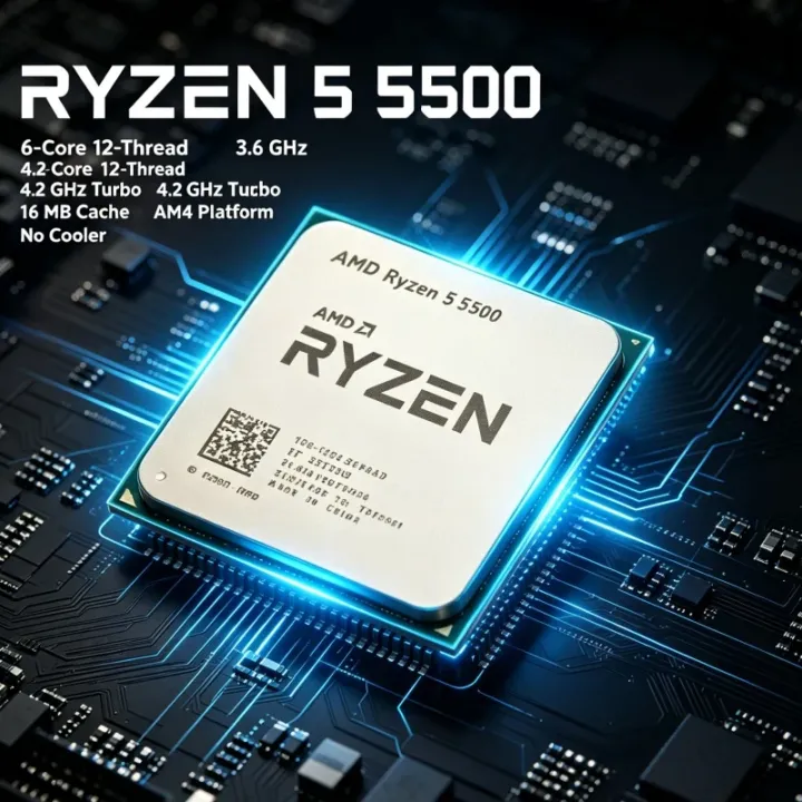 AMD | AMD Ryzen 5 5500 Desktop Processor AM4 Socket 6‑Core 12‑Thread 4.2GHz Turbo 7nm 16MB Cache 65W Without Cooler
