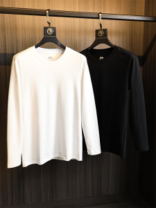 100% Cotton Long Sleeve T-Shirt Basic Versatile round Neck Fashionable Autumn Mens Skin-friendly Breathable Solid Color T-shirt