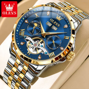 OLEVS automatic watch original watch men fashion luxury diamond waterproof luminous multifunctional dual calendar dial stainless steel mechanical watch