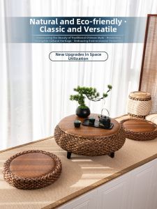 LIYUDAO | Storage Wooden Rattan Tea Table Set