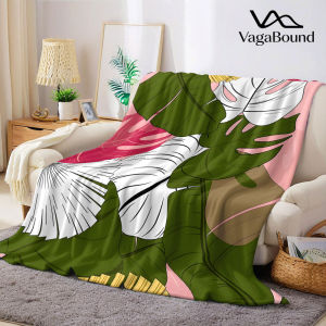 BILIBILI | Pink Tropical Leaf Flannel Blanket Warm Soft Halloween Christmas Decorative Couch Warm Cozy All-Season Gift