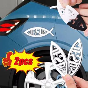 2PCS 3D Metal Jesus Fish Car Sticker Christian Fish-shaped Symbol Logo Car Emblem Badge Sticker Popular Auto Decal Decoration
