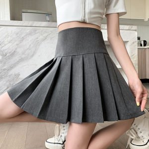 High Waist Short Skirt Gray Folded Skirt Womens Summer Korean Style Pleated A-line Skirt