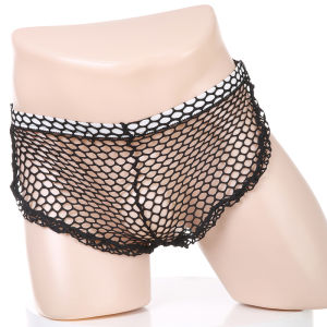 กางเกงบ็อกเซอร์สุดเซ็กซี่ของผู้ชายผ้าตาข่ายโปร่งผ่าข้างเป็นกางเกงชั้นในเอวต่ำชุดชั้นในชาย