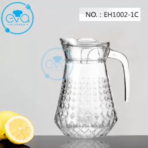 Bình Thuỷ Tinh Đựng Nước 1.6L Quai Cầm Miệng Rót Hoa Tiết Hinh Thoi Rhombus Glass Jar 1580ML
