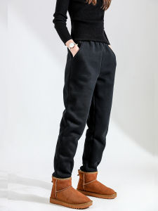 กางเกงกีฬาผ้าฝ้ายบุขนแกะหนาสำหรับผู้หญิง กางเกงขายาวทรงหลวม ทรงลำลอง ฤดูใบไม้ร่วง/ฤดูหนาว กางเกงขายาวทรงหลวมสำหรับผู้หญิงไซส์ใหญ่