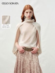 Cello Sonata | Spring Summer Celebrity-Style Ripple High Neck Cape Sleeveless Sweater Top