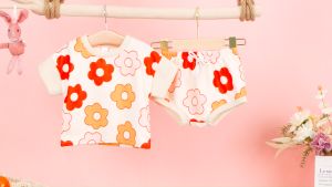 Local 2-3 Days Delivery 2Pcs Baby Girls Outfit Toddlers Summer Creative Flower Printing Round Collar Short Sleeve Tops + Elastic Waist Shorts Set