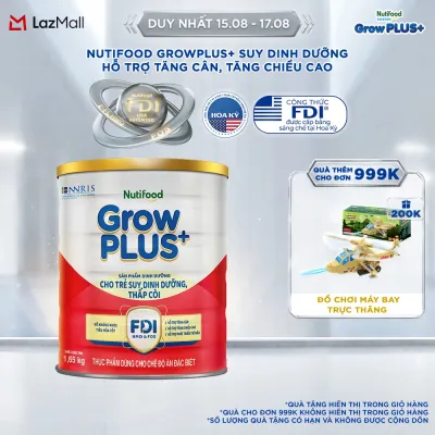 Sữa bột Nutifood GrowPLUS+ Suy Dinh Dưỡng (Đỏ) - Hỗ Trợ Tăng Cân Tăng Chiều Cao (Lon 165 Kg)