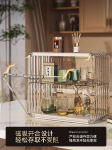 Desktop Dustproof Cup Holder Living Room Tea Set Cup Storage Box Accessible Luxury Tea Cup Glass Double Storage Storage Rack