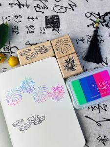 New Year Original Creative Cultural Handmade Rubber Wood Stamp Astral Splendor Flourishing Village Firework Chapter Stamp