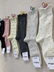 Korean Dongdaemun Fall New Womens Socks Street Celebrity round Polka Dot Wooden Edge Ear College Style Long Waist Breathable Mid-Calf Socks
