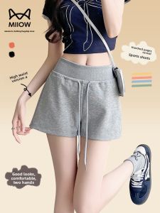 MiiOW | Gray American Style Sport Shorts Womens Summer Outdoor Wear High Waist Slimming High Waist Commuter Style Loose Fit Regular Thickness