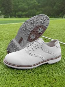 Professional Mens Golf Shoes Carved Block Design with Nails Removable Leather Casual Business Sports Shoes Anti-slip