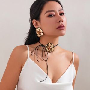 Ingemark | Ingemark Elegant Big Rose Flower Choker Necklace Stud Earrings for Women Goth Adjustable Rope Chain Wed Bridal Jewelry Set Gift