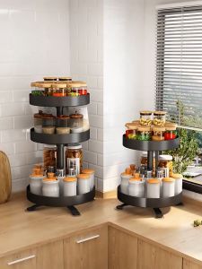 ชั้นวางเครื่องปรุง 1/2/3ชั้น หมุนได้ ชั้นวางของในครัว ชั้นวางเครื่องครัว ชั้นวางเครื่องเทศ กันสนิม 💗HOMEMII.FURNITURE