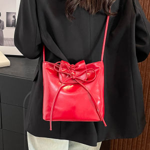 Túi Đeo Chéo Da Mềm Màu Đỏ Thắt Nút Bướm Thời Trang Mùa Xuân Hè Cho Nữ Túi Đựng Đồ Nhỏ Túi Đeo Vai Thường Ngày Túi Xách Thời Trang