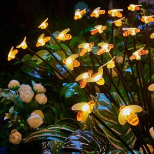 Bee Solar Lights 10/8 Solar Cute Bee Decorative Light Outdoor Waterproof Solar Swaying Lights Solar Garden Lights for Lawn Backyard Walkway Pathway Decor Landscape Lighting Durable Easy Installation Swing Automatic Switch for Home Garden Year Christmas