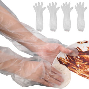 10 PCS Plastic Disposable Arm Guard Kitchen Washing Dishes Cleaning Housework Waterproof Thickening Transparent Care Long Wear Resistant Gloves