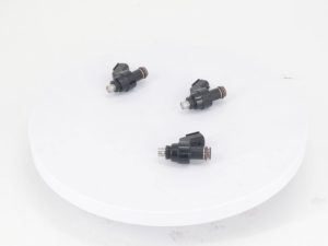 Motorcycle Fuel Injector - Black plastic body metallic nozzle O-ring seals electrical connector compatible with sport bikes.