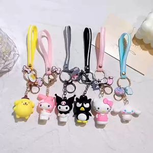 Cute Cartoon Sanrio Keychain Kitty Melody Kuromi Cinnamoroll Badtz Rings for Bag Deco Pendant