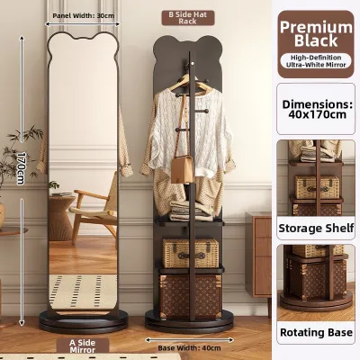 Rotatable Full Length Mirror with Coat Hanger