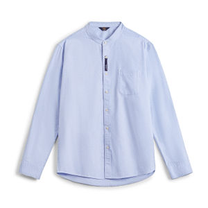 MADENGGONGZHUANG | Men Autumn Long Sleeve Oxford Shirt Stand Collar Cotton