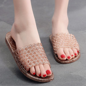 Indoor Bathroom Slippers Womens Summer Home Soft Bottom Anti-Slip Odor Control Breathable Crystal Cool Slippers