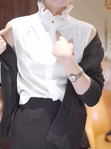 Retro Hong Kong Style Stand Collar Chiffon Shirt Sleeveless Layering Top Slimming Fashionable Summer Outfit Womens Clothing