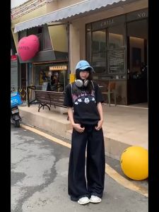 Lucky stars กางเกงยีนส์เอวสูงทรงกระบอกใหญ่ วินเทจ แนวสวยสุดฮิตวัยรุ่นมากๆ