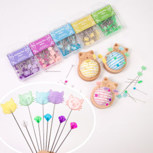 80pcs/box Cat Shaped Diamond Head Pins Multi-Color Sewing Pins for Fabric Fixing Craft Sewing Accessories Quilting Supplies