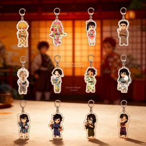 Bandai | Demon Slayer Acrylic Keychain Tanjiro Zenitsu Series Creative Pendant Jewelry Charms Accessory Gift