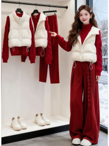 Shalldoer | Luxury Red Christmas Knitted and Cotton Three-Piece Set