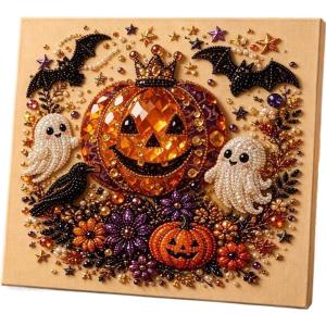 Halloween Ghost & Pumpkin 3D Pearl Art DIY Kit 3D Pearl Mosaic Craft Set Cute Black Cat Ghost Pumpkin Canvas Art Home Decoration