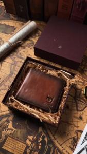 BULLCAPTAIN Handmade Mens Wallet Genuine Leather RFID Card Holder with ID Window Large Capacity Male Storage Money Bag Fashion