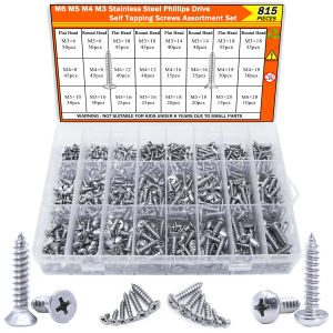 815pcs 304 Stainless Steel Phillips Wood Screws Kit M3 M4 M5 M6 Self Tapping Set Truss/Flat/Pan Head for Deck Drywall Metal