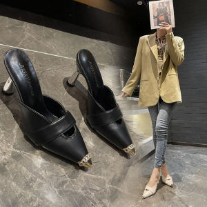 DIANCHA | French Style Pointed Toe Fine Heel Mule Sandals