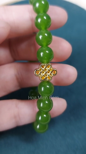 Vòng tay phong thủy đá Mã Não màu xanh ngọc size hạt 8 li phối charm xi vàng phong cách sang trọng thời trang | Hoa Minh Gem