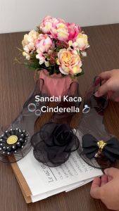 Sepatu Sandal Jelly Wanita Flatshoes Kaca Motif Bunga Bahan Elastis Non-Slip Sendal Flatshoes Anti-slip