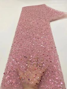 2026 African Sequins Lace Fabric Heavy Nigerian Beaded Embroidered With Sewing French Tulle Mesh Lace Fabric Fabrics Material