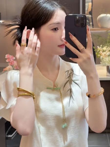 YUFUQING | Elegant Summer Short Sleeve Embroidered Shirt Loose Fit Chiffon Top Chinese National Style Fashionable Commute Wear Polyester Fiber