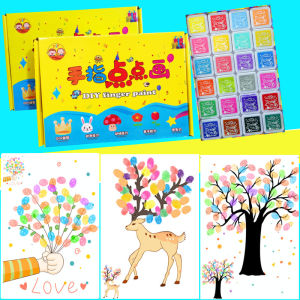Childrens Finger Painting Kit Colorful Inkpad DIY Handcraft Coloring Fingerprint Stamping Graffiti 24 Colors Inkpad