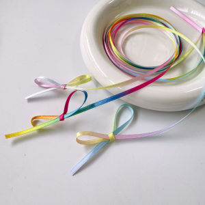 Rainbow Gradient Silk Ribbon Handmade DIY Butterfly Knot Packaging Material 3mm Satin Dyed Gradient Braid Home Fabric