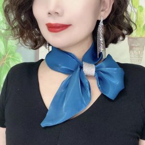 Elegant Clear Wind Silk Scarf with Bright Diamonds Neck Protector Lightweight Summer Womens Fashion Accessory Versatile Multi-Use